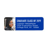 卒業写真王室のブルー&ホワイト差出人住所 ラベル (正面)