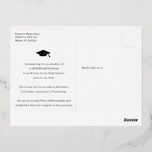 卒業写真発表箔はがき 箔招待状ポストカード (裏面)