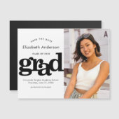 卒業写真白黒はっきりしたタイプ救日付 マグネット招待状 (正面/裏面)