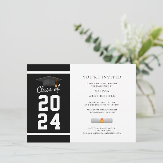 卒業写真白黒卒業パーティー 招待状 (スタンド正面)