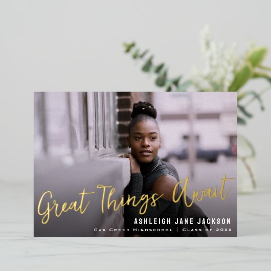 卒業写真素晴らし発表を待つ 箔招待状 (立ち正面)