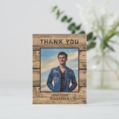 卒業写真素朴カントリー木材 サンキューカード (スタンド正面)