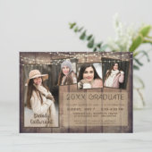 卒業写真素朴コラージュ木製ストリングライト 招待状 (スタンド正面)