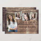 卒業写真素朴コラージュ木製ストリングライト 案内状 (正面/裏面)