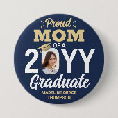 卒業写真誇りを持った母マネエレガントビーブルー&金ゴールド 缶バッジ (正面)