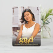 卒業写真金ゴールドはっきりしたモダンタイポグラフィ 案内状 (スタンド正面)