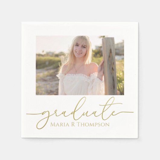 卒業写真金ゴールドエレガントミニマリストスクリプト スタンダードカクテルナプキン (正面)