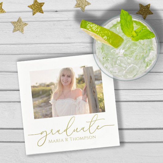 卒業写真金ゴールドエレガントミニマリストスクリプト スタンダードカクテルナプキン