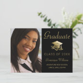 卒業写真金ゴールドグラッドキャップディプロマブラック 案内状 (スタンド正面)