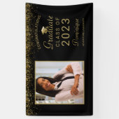 卒業写真金ゴールドグリッタースクリプトGrad Cap 2023 横断幕 (縦)