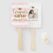 卒業写真金ゴールドグリッターストライププレイスホルダー ハンドファン (正面&裏面)