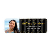 卒業写真金ゴールドスクリプト黒いストライプ住所 ラベル (正面)