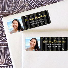 卒業写真金ゴールドスクリプト黒いストライプ住所 ラベル