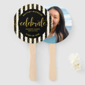 卒業写真金ゴールドスクリプト黒ストライプ形記念 ハンドファン (正面&裏面)