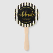 卒業写真金ゴールドスクリプト黒ストライプ形記念 ハンドファン (正面)