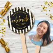 卒業写真金ゴールドスクリプト黒ストライプ形記念 ハンドファン