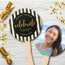 卒業写真金ゴールドスクリプト黒ストライプ形記念