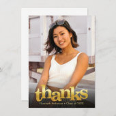 卒業写真金ゴールドタイポグラフィはっきりしたモダン サンキューカード (正面/裏面)