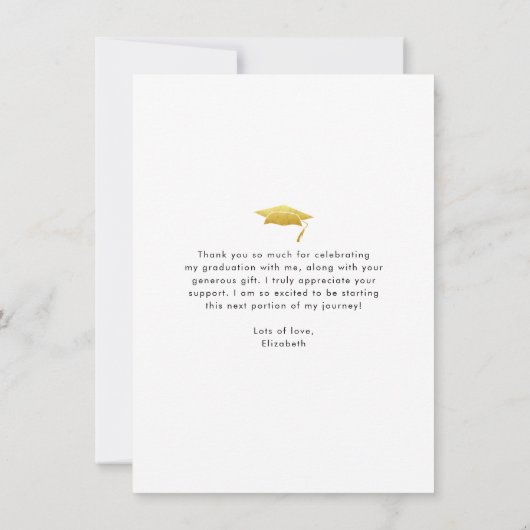 卒業写真金ゴールドタイポグラフィはっきりしたモダン サンキューカード (裏面)