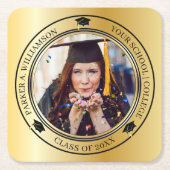 卒業写真金ゴールドトーングラードキャップクラス年 スクエアペーパーコースター (正面)