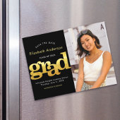 卒業写真金ゴールドブラックタイポグラフィ日 マグネット招待状