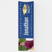 卒業写真金ゴールドモダンキャップはっきりしたシンプルブルー 横断幕 (縦)