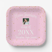 卒業写真金ゴールド紙吹雪ピンク卒業パーティー ペーパープレート (正面)