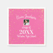 卒業写真金ゴールド紙吹雪卒業パーティーピンク スタンダードカクテルナプキン (正面)