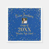 卒業写真金ゴールド紙吹雪卒業パーティーブルー スタンダードカクテルナプキン (正面)