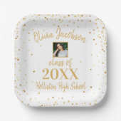 卒業写真金ゴールド紙吹雪卒業パーティーホワイト ペーパープレート (正面)