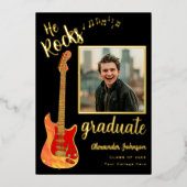 卒業写真音楽卒業パーティーブラック&金ゴールド 箔招待状 (正面)