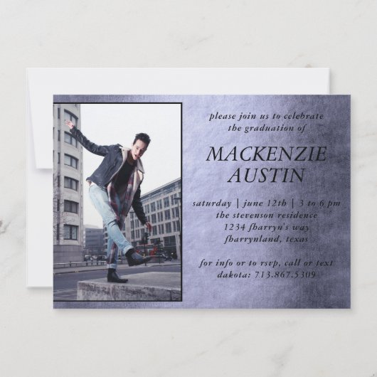 卒業写真2 |洗練された紫の形見 招待状 (裏面)