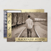 卒業写真2 |洗練された金ゴールドキープサウ 招待状 (正面/裏面)