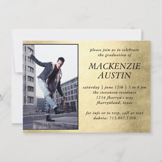 卒業写真2 |洗練された金ゴールドキープサウ 招待状 (裏面)