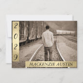 卒業写真2 |洗練された金ゴールドキープサウ 招待状 (正面)