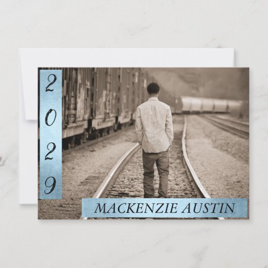 卒業写真2 | Blue フェイク Metallic Keepsake 招待状 (正面)