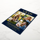 卒業写真3ネイビーブルーグラードパーティー金ゴールド 箔招待状 (回転した状態)