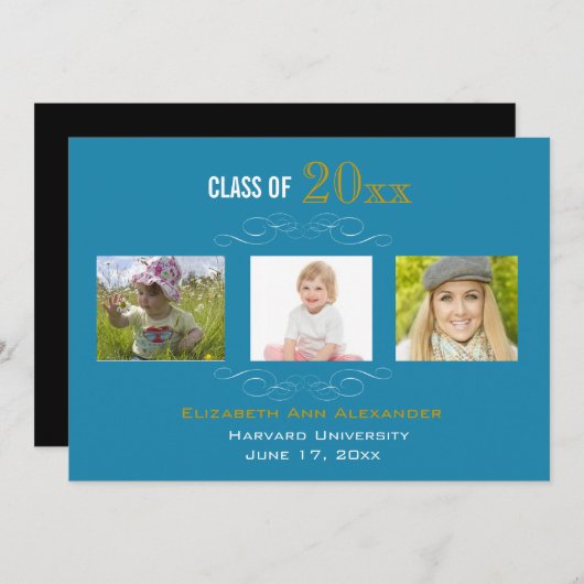 卒業写真3枚パーティの招待状 招待状 (正面/裏面)