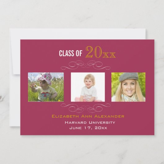 卒業写真3枚パーティの招待状 招待状 (正面)