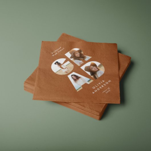 卒業写真4枚テラコッタパーソナライズされたモダンー スタンダードランチョンナプキン