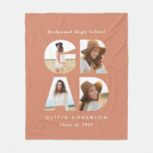 卒業写真4枚テラコッタパーソナライズされたモダンー フリースブランケット (正面)