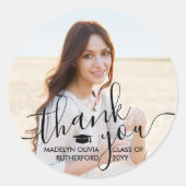 卒業写真 & エレガントなブラックスクリプトの感謝メッセージ ラウンドシール (正面)