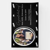 卒業写真 & キャップ、卒業証書 ブラック&ホワイト 横断幕 (縦)