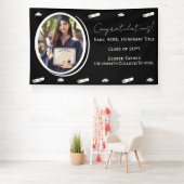 卒業写真 & キャップ、卒業証書 ブラック&ホワイト 横断幕 (インサイチュ)