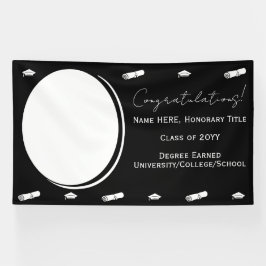 卒業写真 & キャップ、卒業証書 黒と白 横断幕