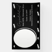 卒業写真 & キャップ、卒業証書 黒と白 横断幕 (縦)