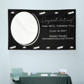 卒業写真 & キャップ、卒業証書 黒と白 横断幕 (トレードショー)