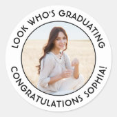 卒業写真 シンプル ブラック&ホワイト 卒業式 ラウンドシール (正面)