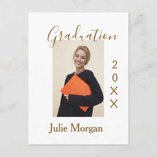 卒業写真 ブラウン ゴールデン 年代 20XX 名前 シンプル ポストカード (正面)