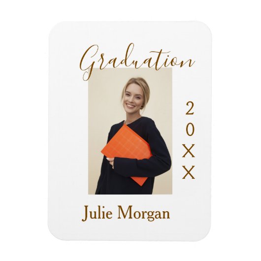 卒業写真 ブラウン ゴールド 年代 20XX 名前シンプル マグネット (縦)